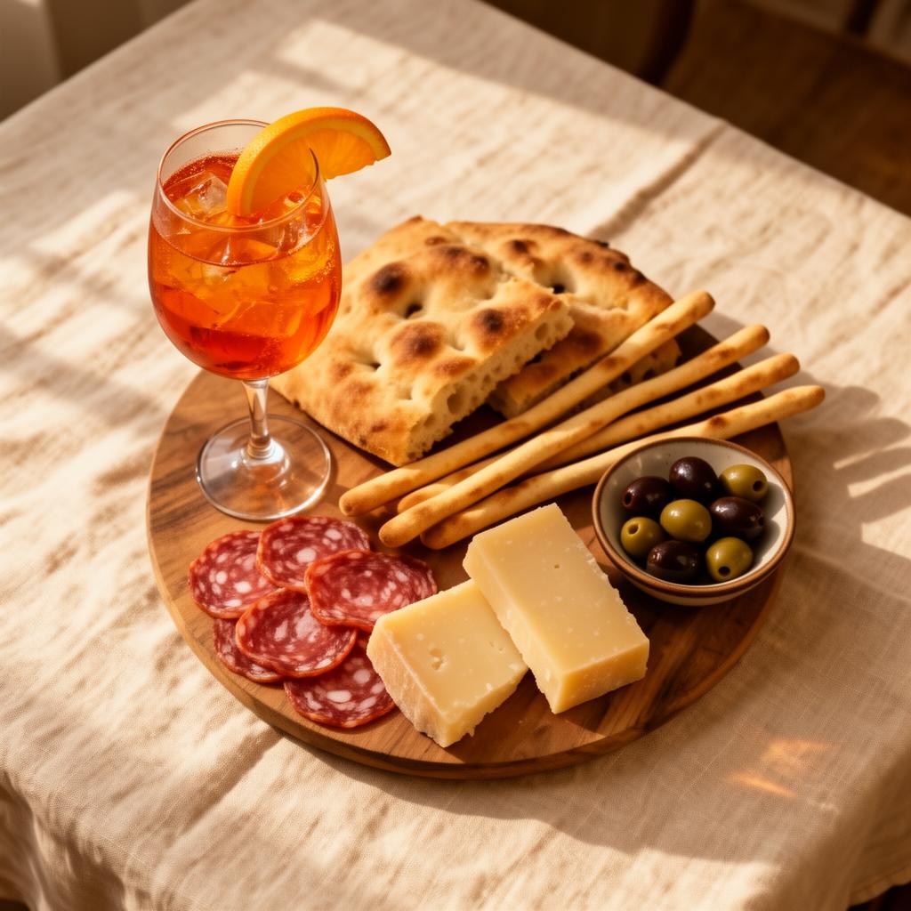 Spritz della Colonna with focaccia and salumi board
